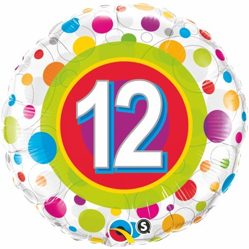 12th Birthday Colourful Dots 18" foil balloon