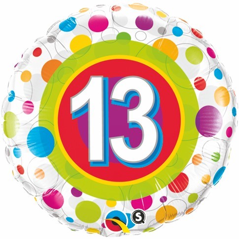 13th Birthday Colorful Dots 18" foil balloon