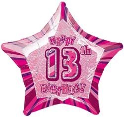 13th Birthday Pink Glitz 20" foil balloon