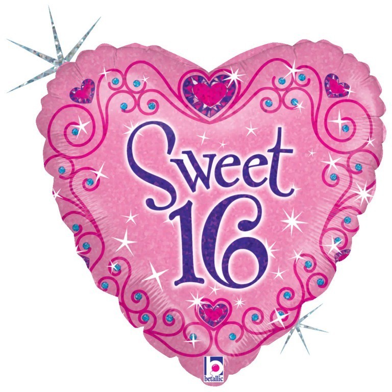 Sweet 16 Sparkles Heart 18" foil balloon