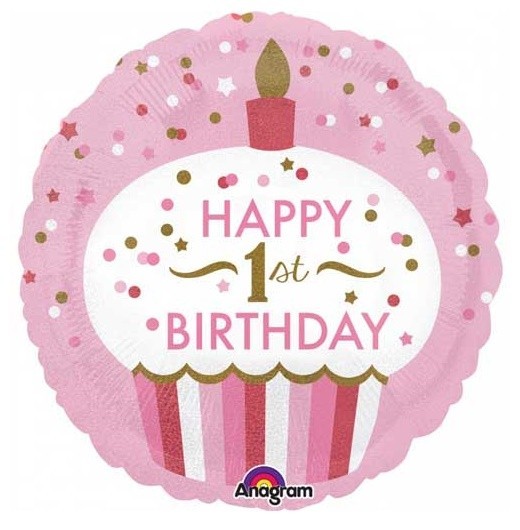 1st Birthday Girl Cupcake 18" foil balloon