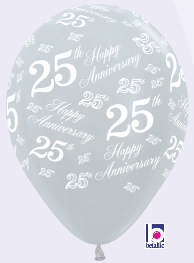 25th Anniversary Pearl Silver 28cm Printed Balloon 