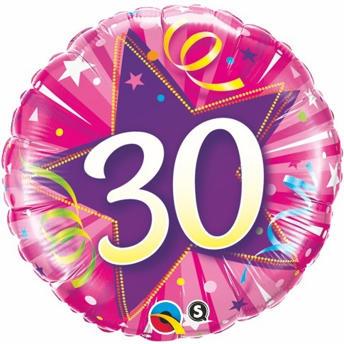 30th Shining Star Hot Pink 18" Foil balloon
