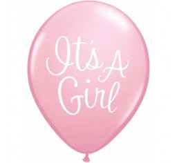 It's A Girl Script 11"/28cm Pale Pink Balloon