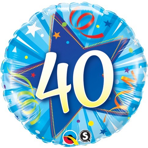 40th Birthday Shining Star Bright Blue 18" Foil balloon