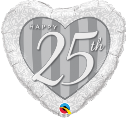 25th Silver Heart 18" Foil Balloon