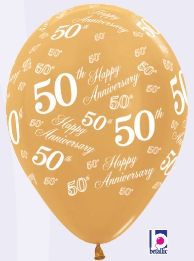 50th Wedding Anniversary Gold 28cm Printed Balloon 