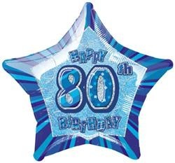 80th Birthday Glitz Blue 20" Foil balloon