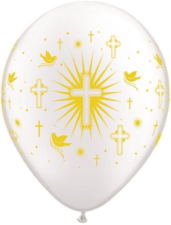 Cross & Doves 28cm Pearl White with Gold Printed Balloon 