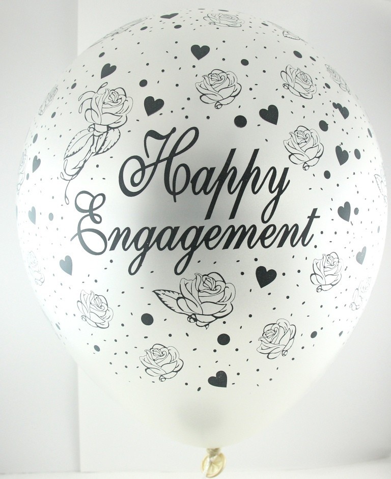 Happy Engagement Pearl White 30cm Printed Helium Latex Balloon 