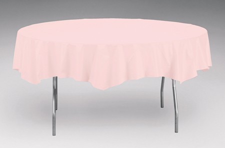 Light Pink Plastic Tablecloth Round