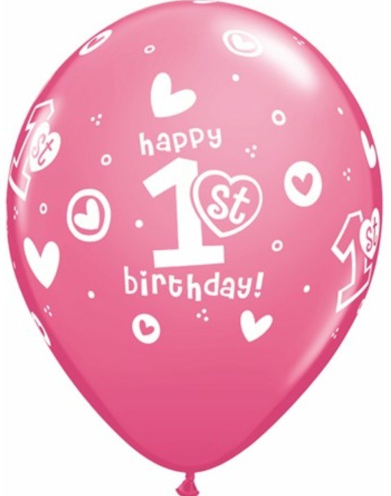 1st Birthday Girl Rose Pink Printed Latex Balloon 