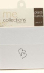 Place Cards - White with Twin Embossed Hearts ( Silver or Gold) packet of 10
