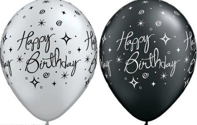 Happy Birthday Elegant Sparkles & Swirls Black & Silver 11"/28cm Latex Balloon