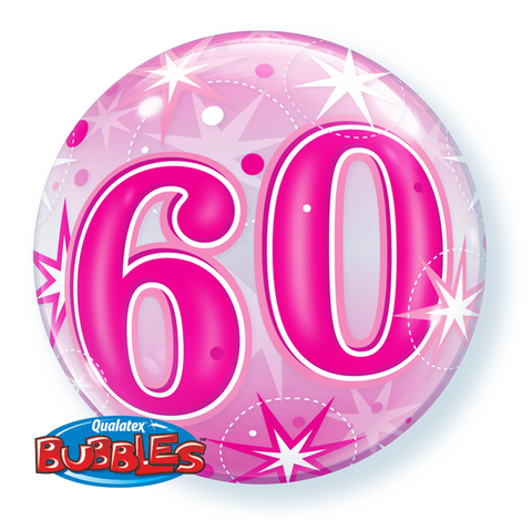 60 Pink Starburst Sparkle 22" Bubble Balloon