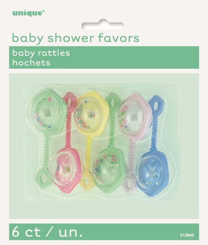 Baby shower favors - Rattles Asstd colours 6pk