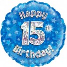 15th Birthday Blue 18" foil balloon