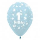 1st Birthday Boy Pearl Blue Printed Latex Balloon 
