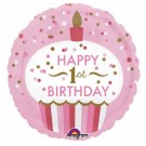 1st Birthday Girl Cupcake 18" foil balloon