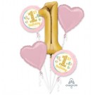 1st Birthday Girl  Pink and Gold Balloon Bouquet Kit 