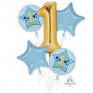 1st Birthday Blue and Gold Balloon Bouquet Kit 
