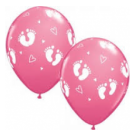 Baby Footprints & Hearts Pink 11"/28cm Balloon