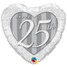 25th Silver Heart 18" Foil Balloon
