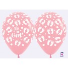It's A Girl Footprints Pearl Pink 30cm Printed Helium Latex Balloon 