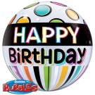 Birthday Black Band & Dots 22" Bubble Balloon