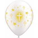 Cross & Doves 28cm Pearl White with Gold Printed Balloon 
