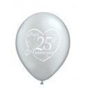 25th Anniversary Heart Silver 28cm Printed Balloon 