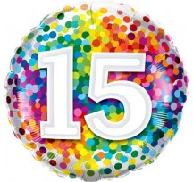 15th Birthday Rainbow Confetti 18" foil balloon