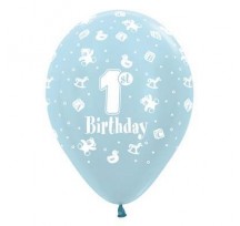 1st Birthday Boy Pearl Blue Printed Latex Balloon 