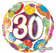 30th Big Dots & Glitz Holographic 18" Foil balloon