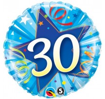 30th Shining Star Bright Blue 18" Foil balloon