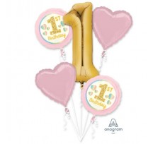 1st Birthday Girl  Pink and Gold Balloon Bouquet Kit 