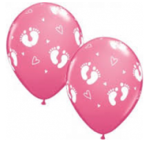 Baby Footprints & Hearts Pink 11"/28cm Balloon