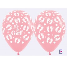 It's A Girl Footprints Pearl Pink 30cm Printed Helium Latex Balloon 
