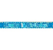 1st Birthday Blue Prismatic Foil Banner