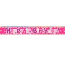 1st Birthday Pink Prismatic Foil Banner 3.6m
