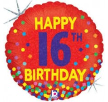 16th Birthday Birthday Confetti 18" foil balloon