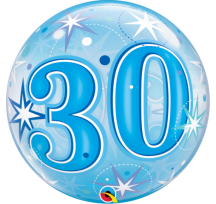 30 Blue Starburst Sparkle 22" Bubble Balloon