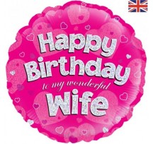 Happy Birthday to my wonderful Wife 18" foil balloon pink