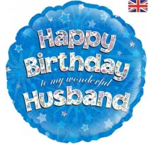 Happy Birthday to my wonderful Husband 18" foil balloon blue