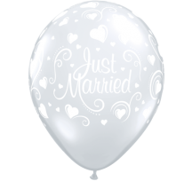 Just Married Hearts Clear 11"/28cm Printed Balloons