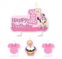 Minnie Mouse 1st Birthday 4 Piece Candle Set