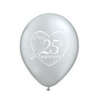 25th Anniversary Heart Silver 28cm Printed Balloon 