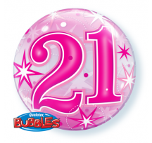 21 Pink Starburst Sparkle 22" Bubble Balloon