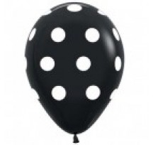 Polka Dot Black 28cm Printed Latex Balloon 