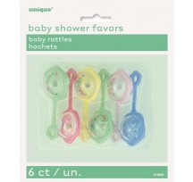Baby shower favors - Rattles Asstd colours 6pk